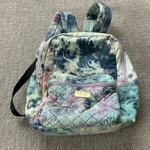 Luv BETSEY JOHNSON Purse Mini Backpack Medium Bag White Blue Purple Tie-dye
